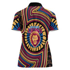 Brisbane Lions Women Polo Shirt Indigenous Monochrome Dot Art Mascot Style