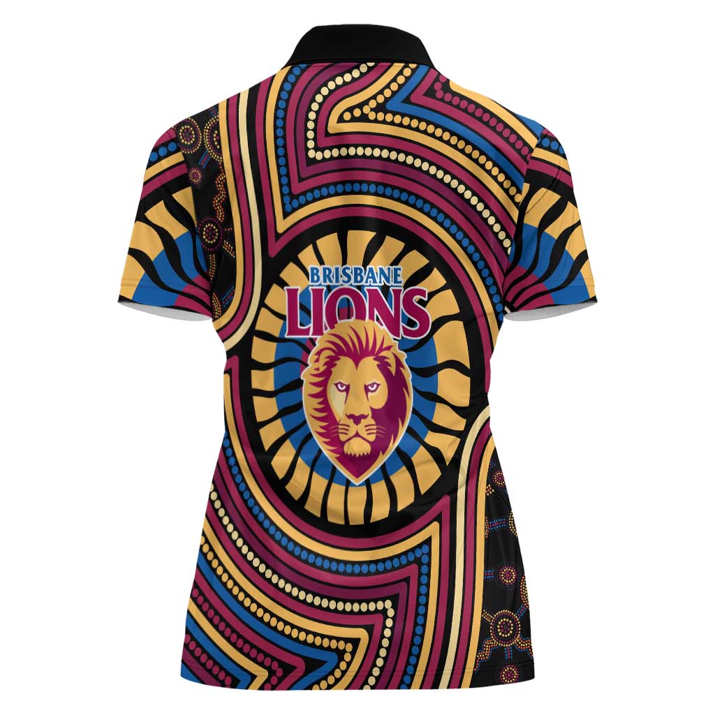 Brisbane Lions Women Polo Shirt Indigenous Monochrome Dot Art Mascot Style