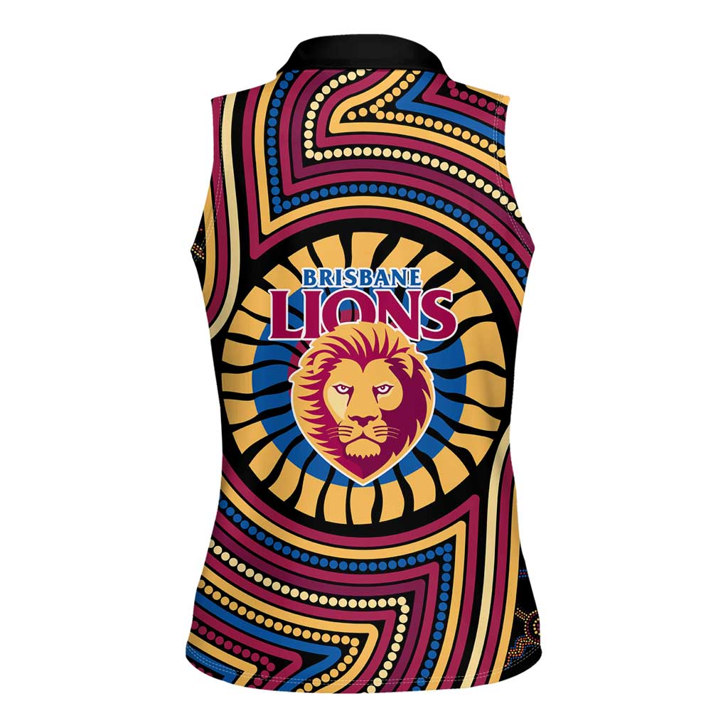 Brisbane Lions Women Sleeveless Polo Shirt Indigenous Monochrome Dot Art Mascot Style