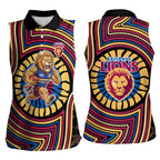 Brisbane Lions Women Sleeveless Polo Shirt Indigenous Monochrome Dot Art Mascot Style