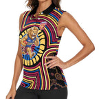 Brisbane Lions Women Sleeveless Polo Shirt Indigenous Monochrome Dot Art Mascot Style