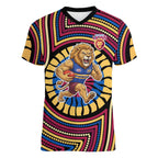 Brisbane Lions Women V-Neck T-Shirt Indigenous Monochrome Dot Art Mascot Style