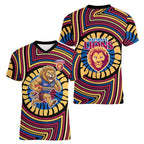 Brisbane Lions Women V-Neck T-Shirt Indigenous Monochrome Dot Art Mascot Style