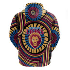 Brisbane Lions Zip Hoodie Indigenous Monochrome Dot Art Mascot Style
