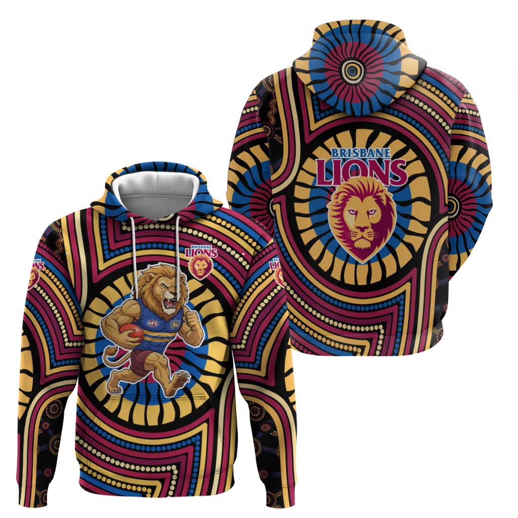 Brisbane Lions Zip Hoodie Indigenous Monochrome Dot Art Mascot Style