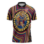 Brisbane Lions Zipper Polo Shirt Indigenous Monochrome Dot Art Mascot Style