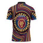 Brisbane Lions Zipper Polo Shirt Indigenous Monochrome Dot Art Mascot Style