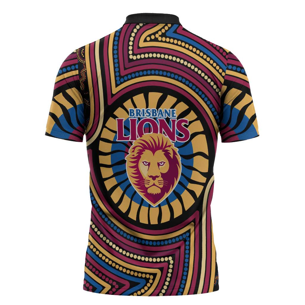Brisbane Lions Zipper Polo Shirt Indigenous Monochrome Dot Art Mascot Style
