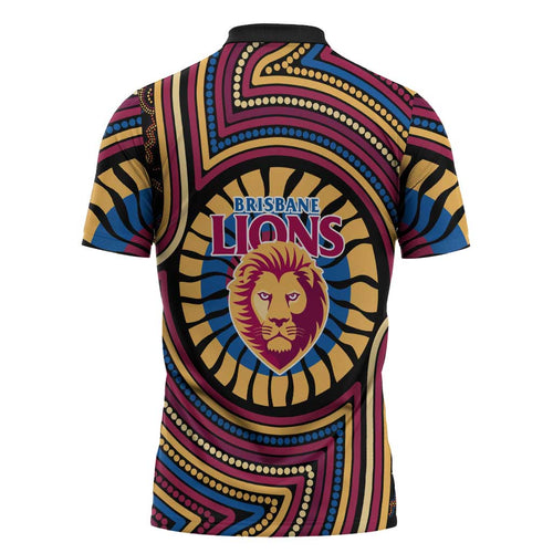 Brisbane Lions Zipper Polo Shirt Indigenous Monochrome Dot Art Mascot Style