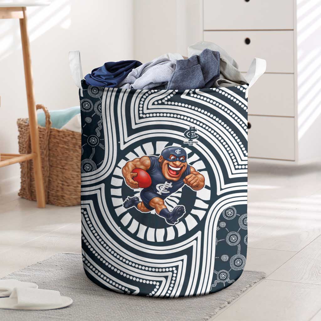 Carlton Football Club Laundry Basket Indigenous Monochrome Dot Art Mascot Style