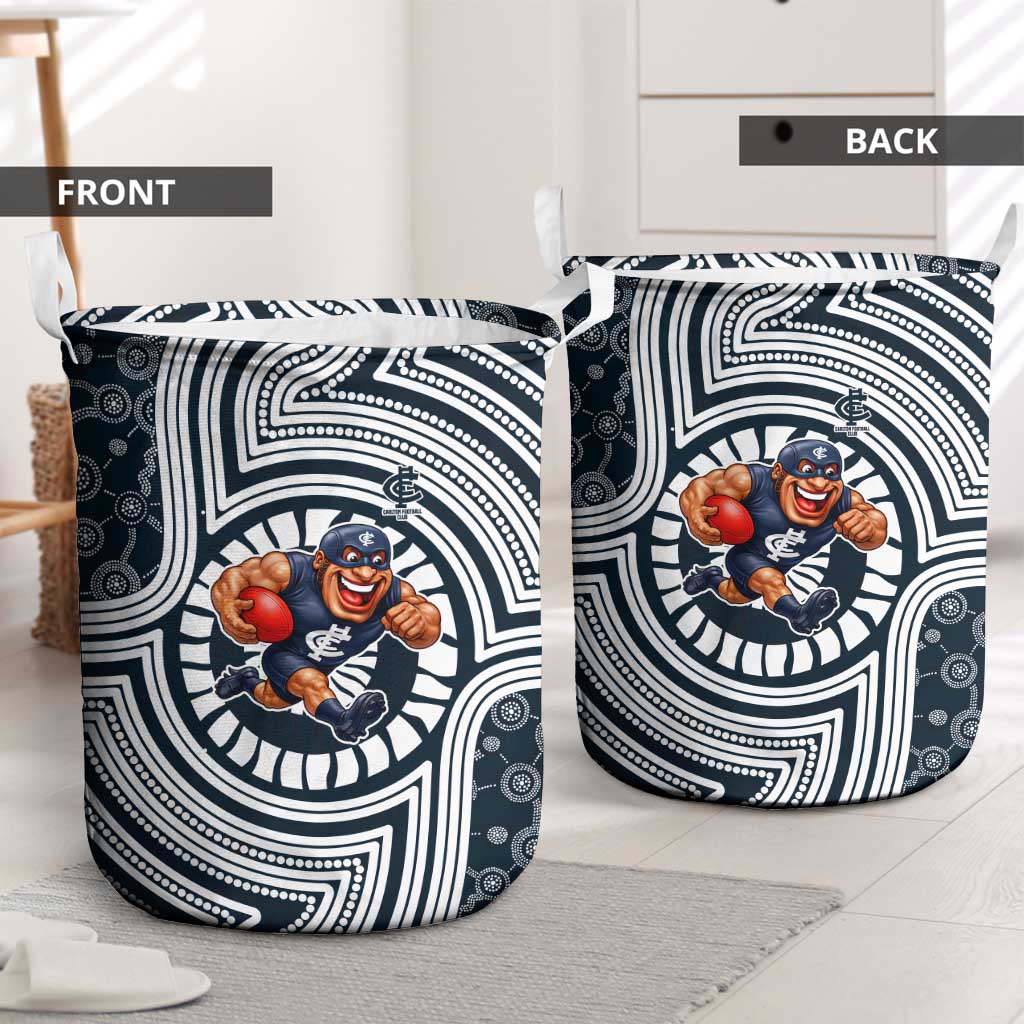 Carlton Football Club Laundry Basket Indigenous Monochrome Dot Art Mascot Style