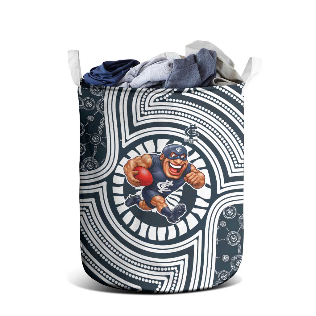 Carlton Football Club Laundry Basket Indigenous Monochrome Dot Art Mascot Style