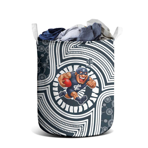 Carlton Football Club Laundry Basket Indigenous Monochrome Dot Art Mascot Style