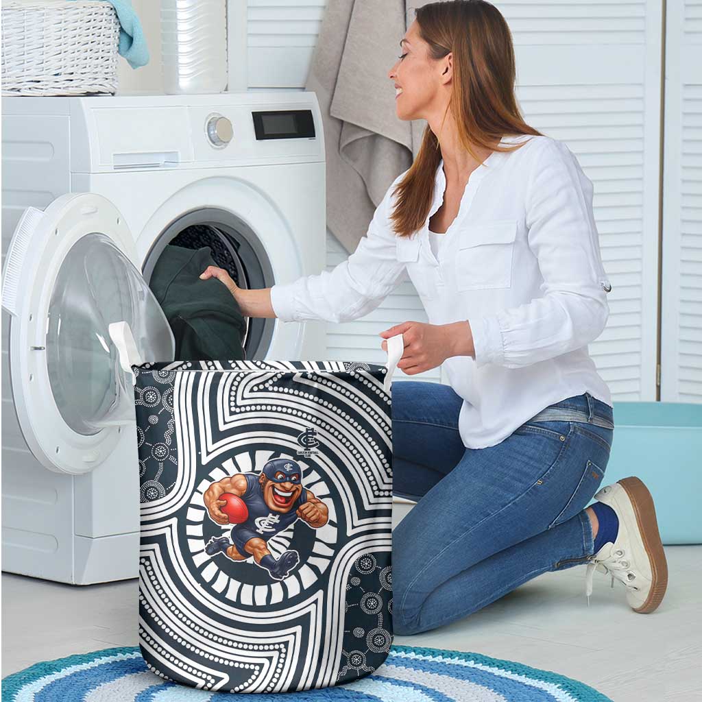 Carlton Football Club Laundry Basket Indigenous Monochrome Dot Art Mascot Style