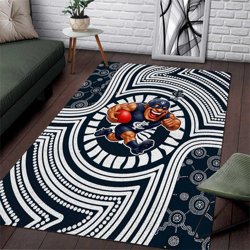 Carlton Football Club Area Rug Indigenous Monochrome Dot Art Mascot Style