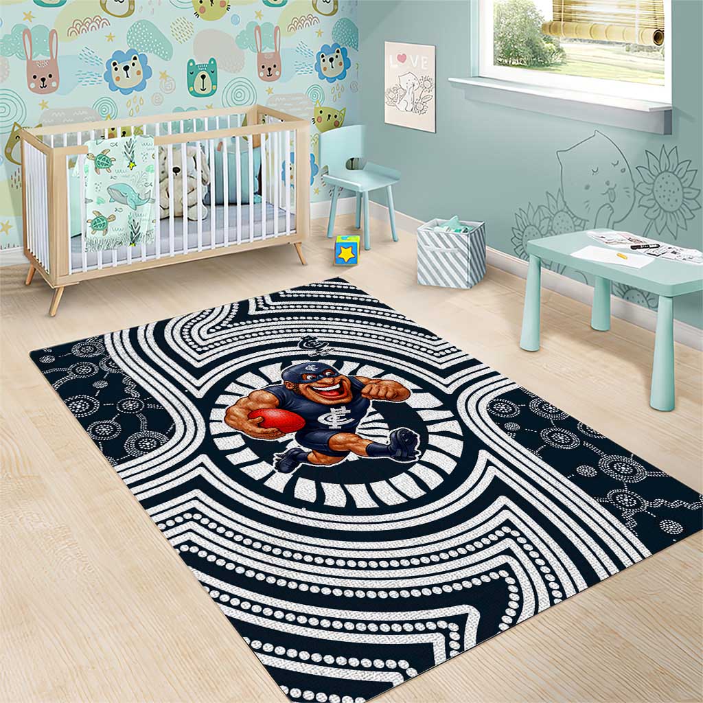 Carlton Football Club Area Rug Indigenous Monochrome Dot Art Mascot Style