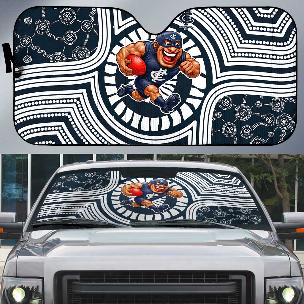 Carlton Football Club Auto Sun Shade Indigenous Monochrome Dot Art Mascot Style