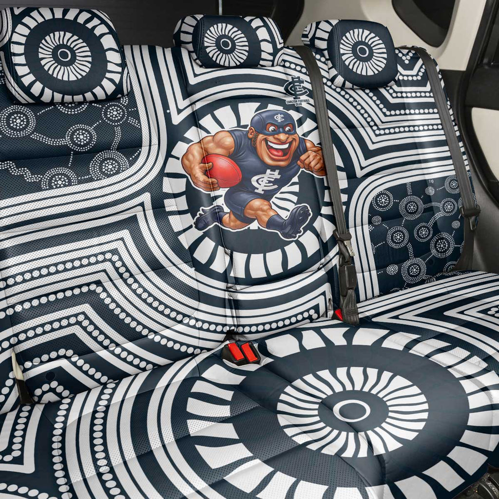 Carlton Football Club Back Car Seat Cover Indigenous Monochrome Dot Art Mascot Style
