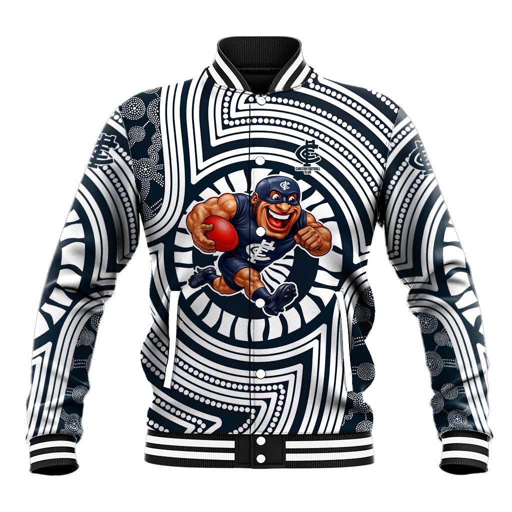 Carlton Football Club Baseball Jacket Indigenous Monochrome Dot Art Mascot Style