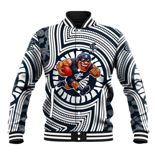 Carlton Football Club Baseball Jacket Indigenous Monochrome Dot Art Mascot Style
