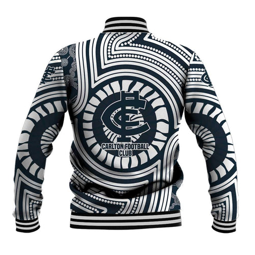 Carlton Football Club Baseball Jacket Indigenous Monochrome Dot Art Mascot Style