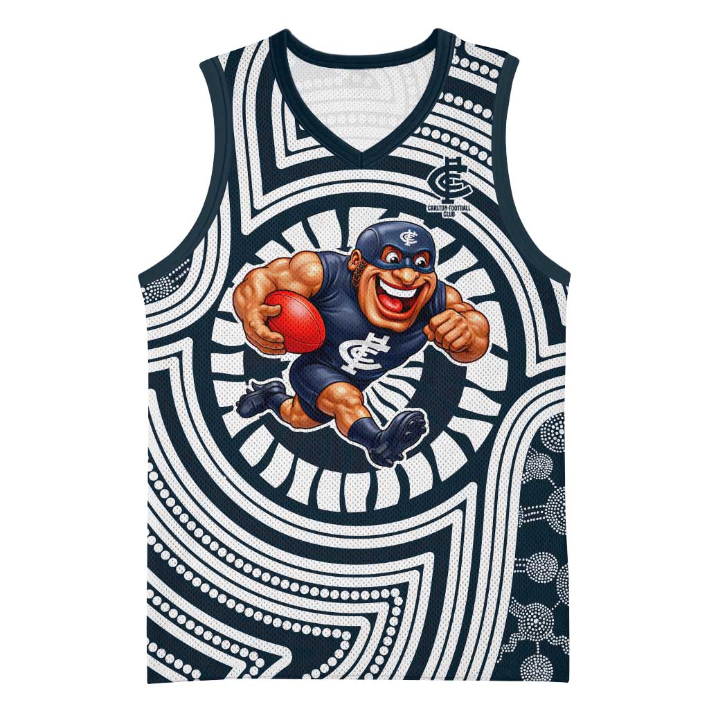 Carlton Football Club Basketball Jersey Indigenous Monochrome Dot Art Mascot Style