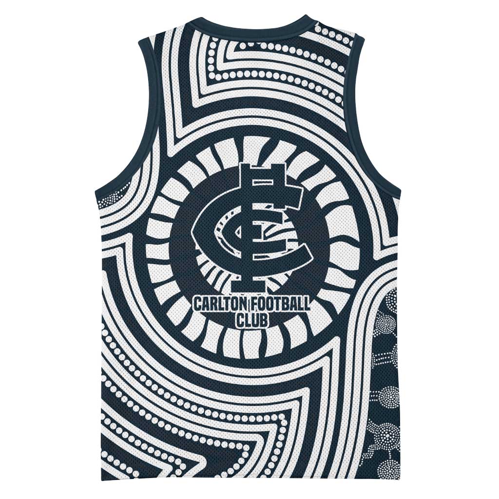 Carlton Football Club Basketball Jersey Indigenous Monochrome Dot Art Mascot Style