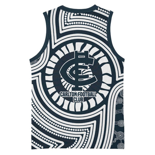 Carlton Football Club Basketball Jersey Indigenous Monochrome Dot Art Mascot Style