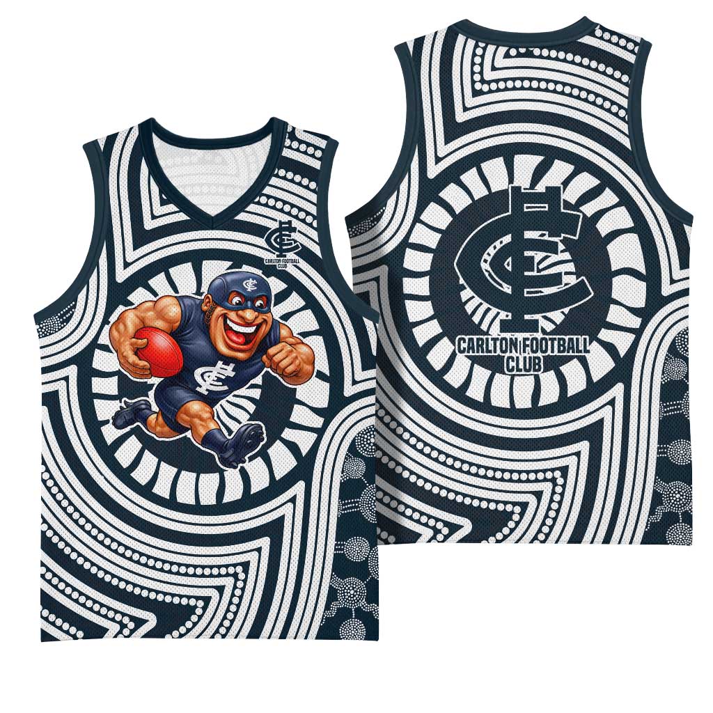 Carlton Football Club Basketball Jersey Indigenous Monochrome Dot Art Mascot Style