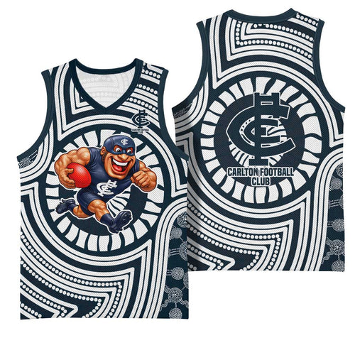 Carlton Football Club Basketball Jersey Indigenous Monochrome Dot Art Mascot Style