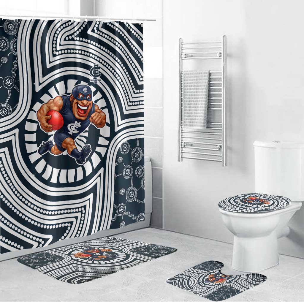 Carlton Football Club Bathroom Set Indigenous Monochrome Dot Art Mascot Style