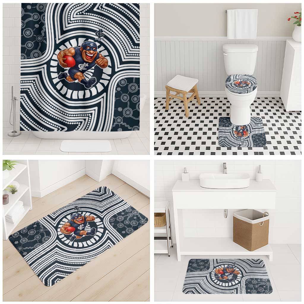 Carlton Football Club Bathroom Set Indigenous Monochrome Dot Art Mascot Style