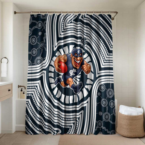 Carlton Football Club Bathroom Set Indigenous Monochrome Dot Art Mascot Style