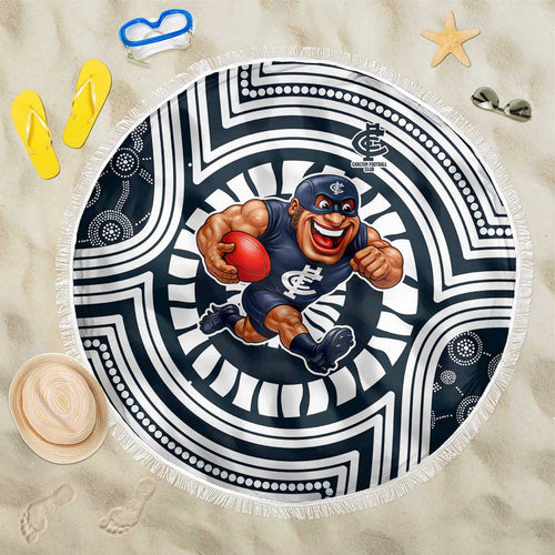 Carlton Football Club Beach Blanket Indigenous Monochrome Dot Art Mascot Style