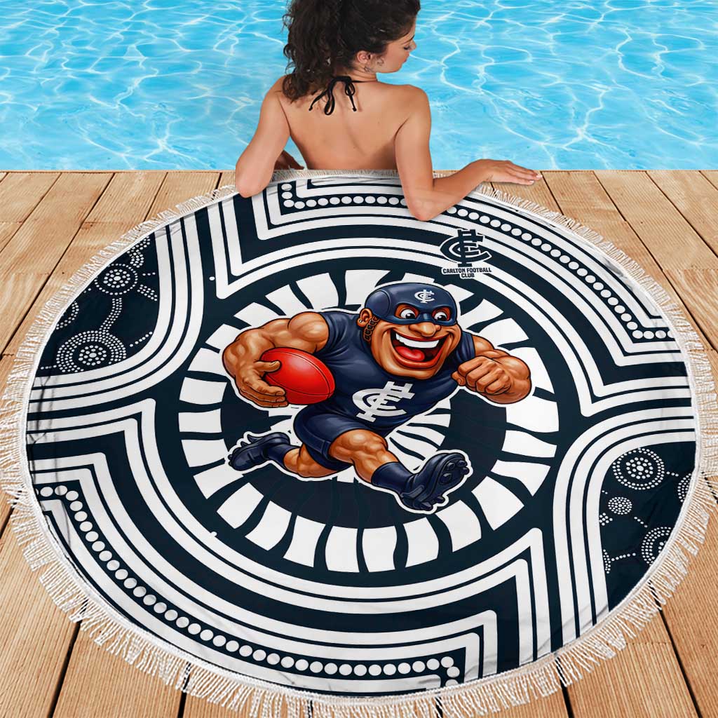 Carlton Football Club Beach Blanket Indigenous Monochrome Dot Art Mascot Style