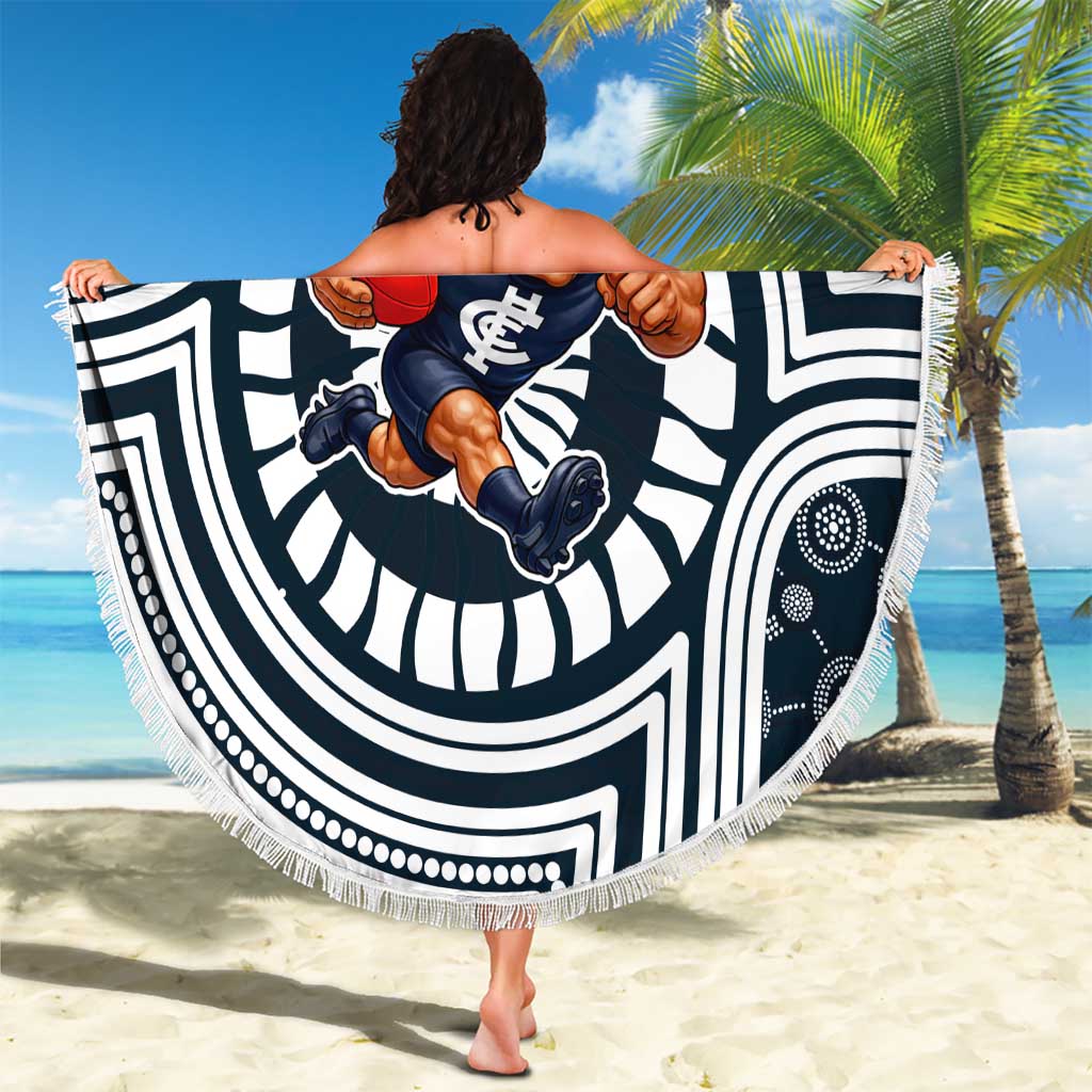 Carlton Football Club Beach Blanket Indigenous Monochrome Dot Art Mascot Style