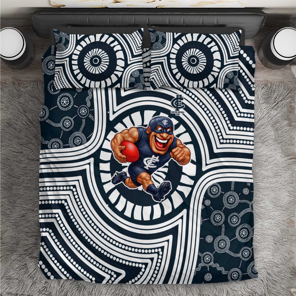 Carlton Football Club Bedding Set Indigenous Monochrome Dot Art Mascot Style