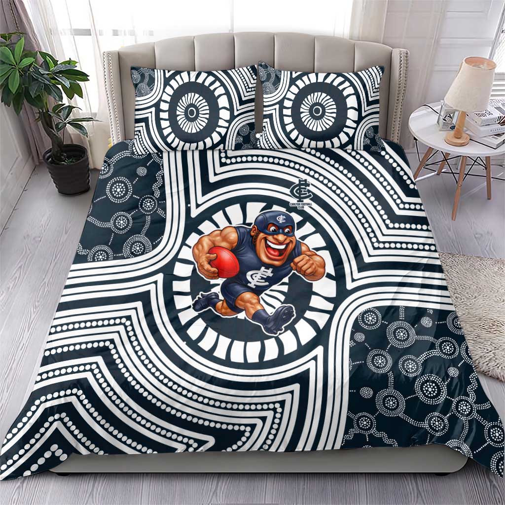 Carlton Football Club Bedding Set Indigenous Monochrome Dot Art Mascot Style