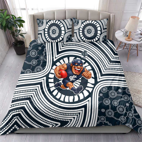 Carlton Football Club Bedding Set Indigenous Monochrome Dot Art Mascot Style