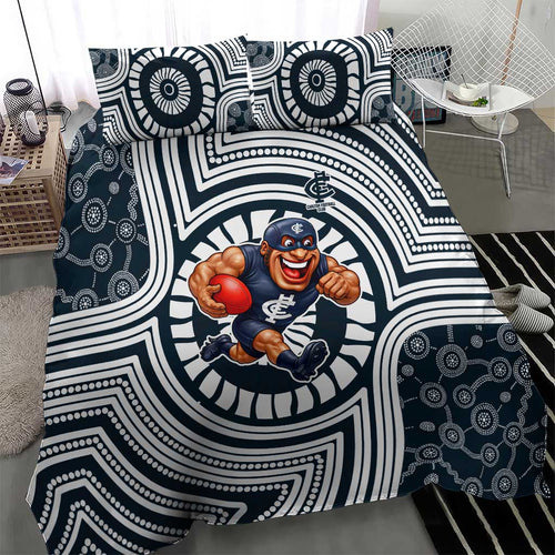 Carlton Football Club Bedding Set Indigenous Monochrome Dot Art Mascot Style