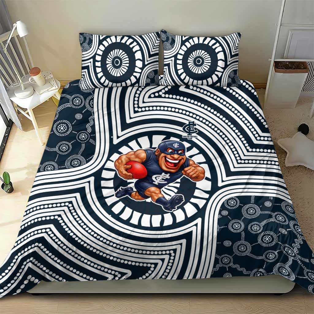 Carlton Football Club Bedding Set Indigenous Monochrome Dot Art Mascot Style