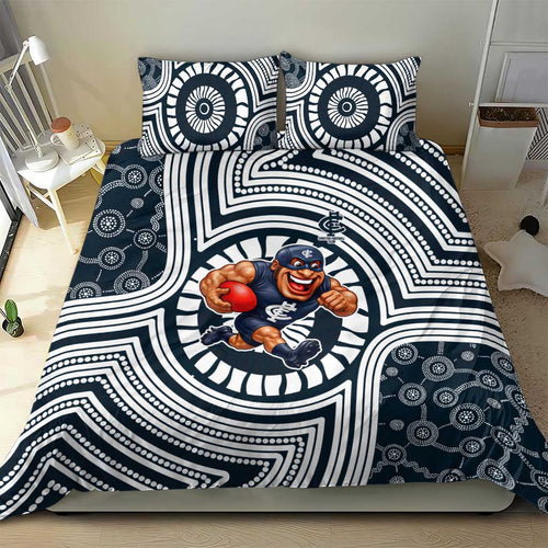 Carlton Football Club Bedding Set Indigenous Monochrome Dot Art Mascot Style