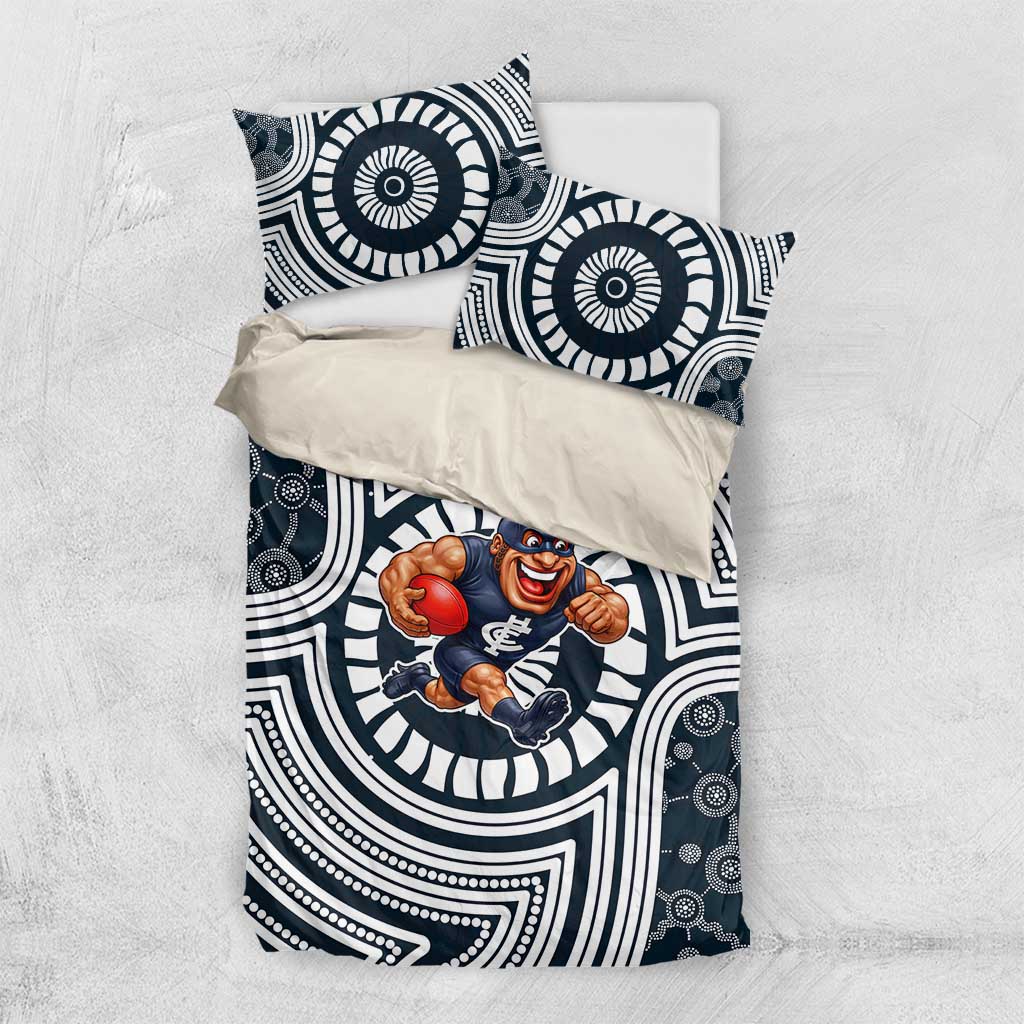Carlton Football Club Bedding Set Indigenous Monochrome Dot Art Mascot Style