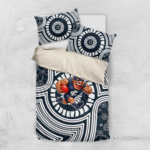 Carlton Football Club Bedding Set Indigenous Monochrome Dot Art Mascot Style