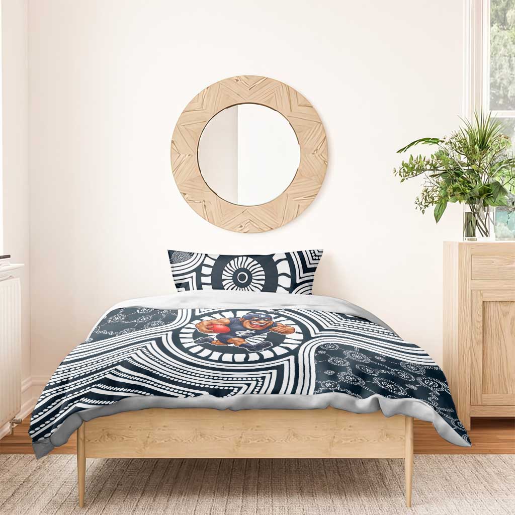 Carlton Football Club Bedding Set Indigenous Monochrome Dot Art Mascot Style