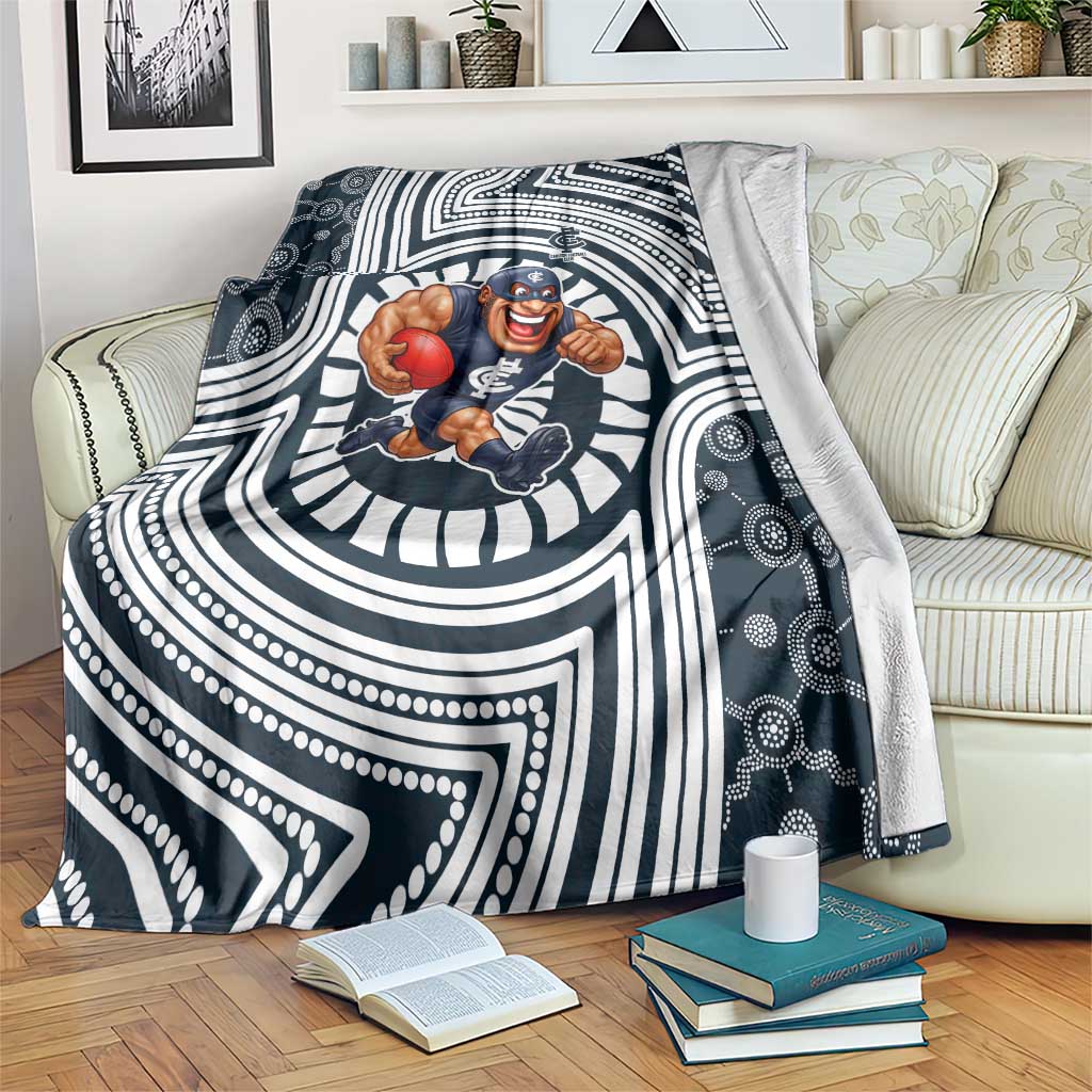 Carlton Football Club Blanket Indigenous Monochrome Dot Art Mascot Style