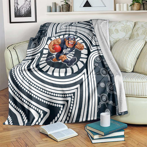 Carlton Football Club Blanket Indigenous Monochrome Dot Art Mascot Style