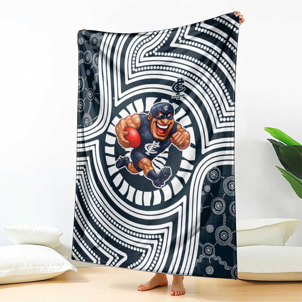 Carlton Football Club Blanket Indigenous Monochrome Dot Art Mascot Style