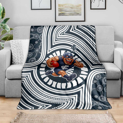 Carlton Football Club Blanket Indigenous Monochrome Dot Art Mascot Style
