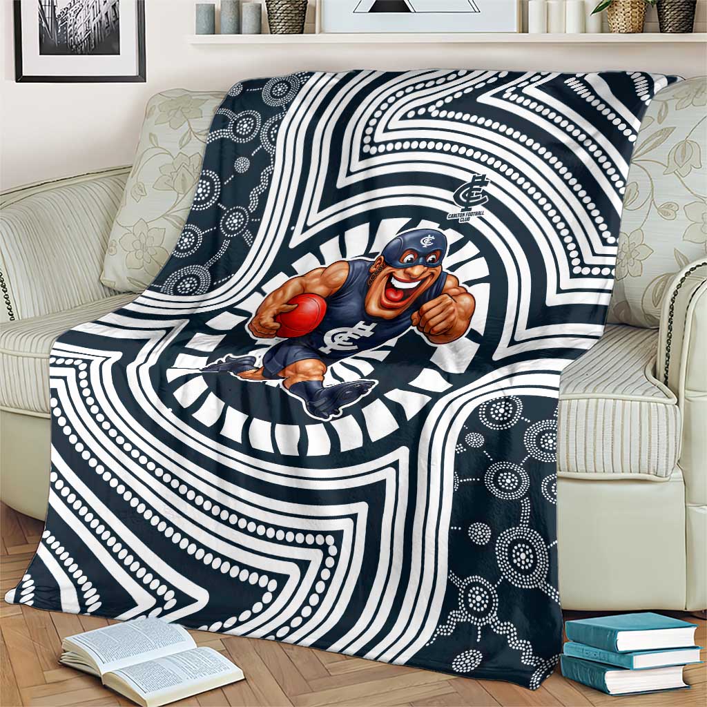 Carlton Football Club Blanket Indigenous Monochrome Dot Art Mascot Style